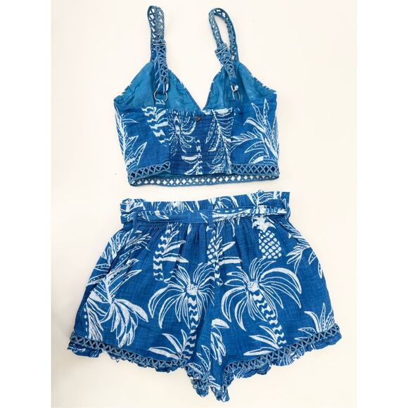 Z & L ZL Europe Sol Palmera Palm Shorts & Crop Top Bralette Set Blue White S - Picture 4 of 7